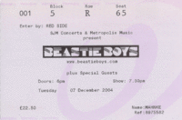 Beastie Boys Ticket for Wembley - 7 Dec 2004